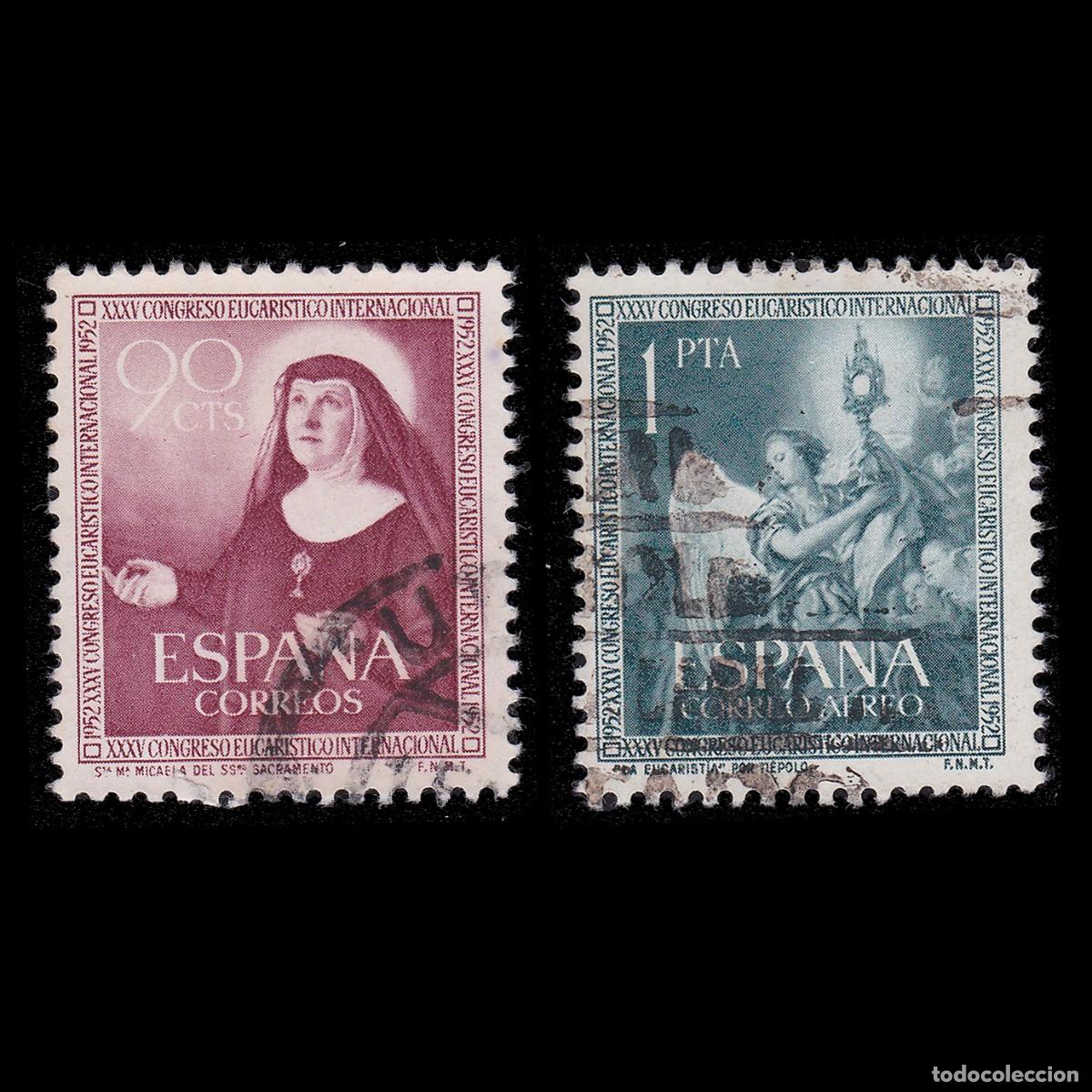 Sellos: ESPA&Ntilde;A.1952. Congreso Eucar&iacute;stico. Matasello.Edifil.1116-1117 + OBSEQUIO
