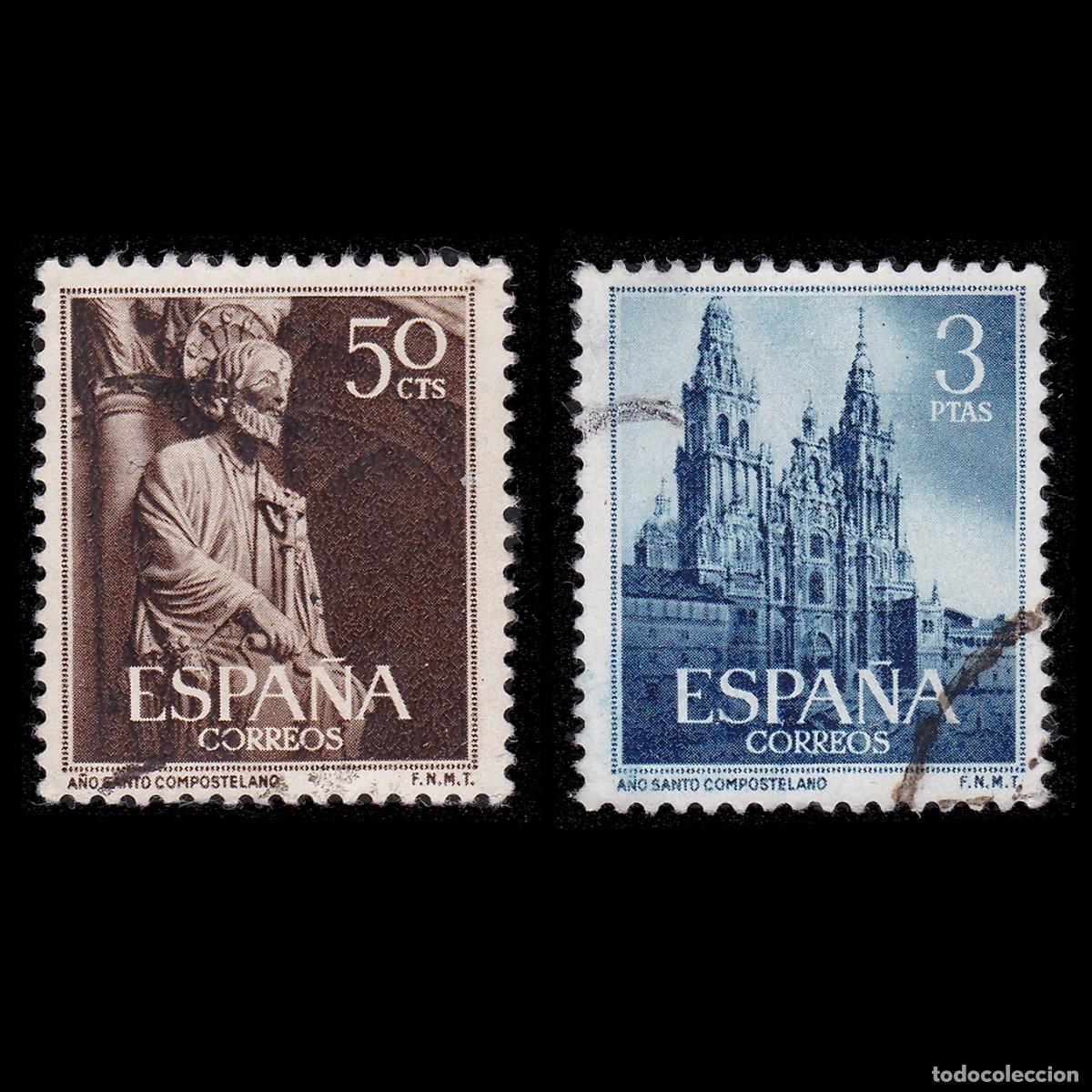 Sellos: ESPA&Ntilde;A.1954.A&ntilde;o Compostelano. Matasello.Edifil.1130-1131 + OBSEQUIO