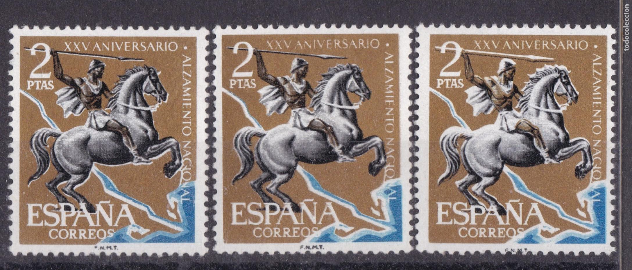 Sellos: AA15- Aniversario Alzamiento 2 Ptas x 3 VARIEDAD ** Sin Fijasellos