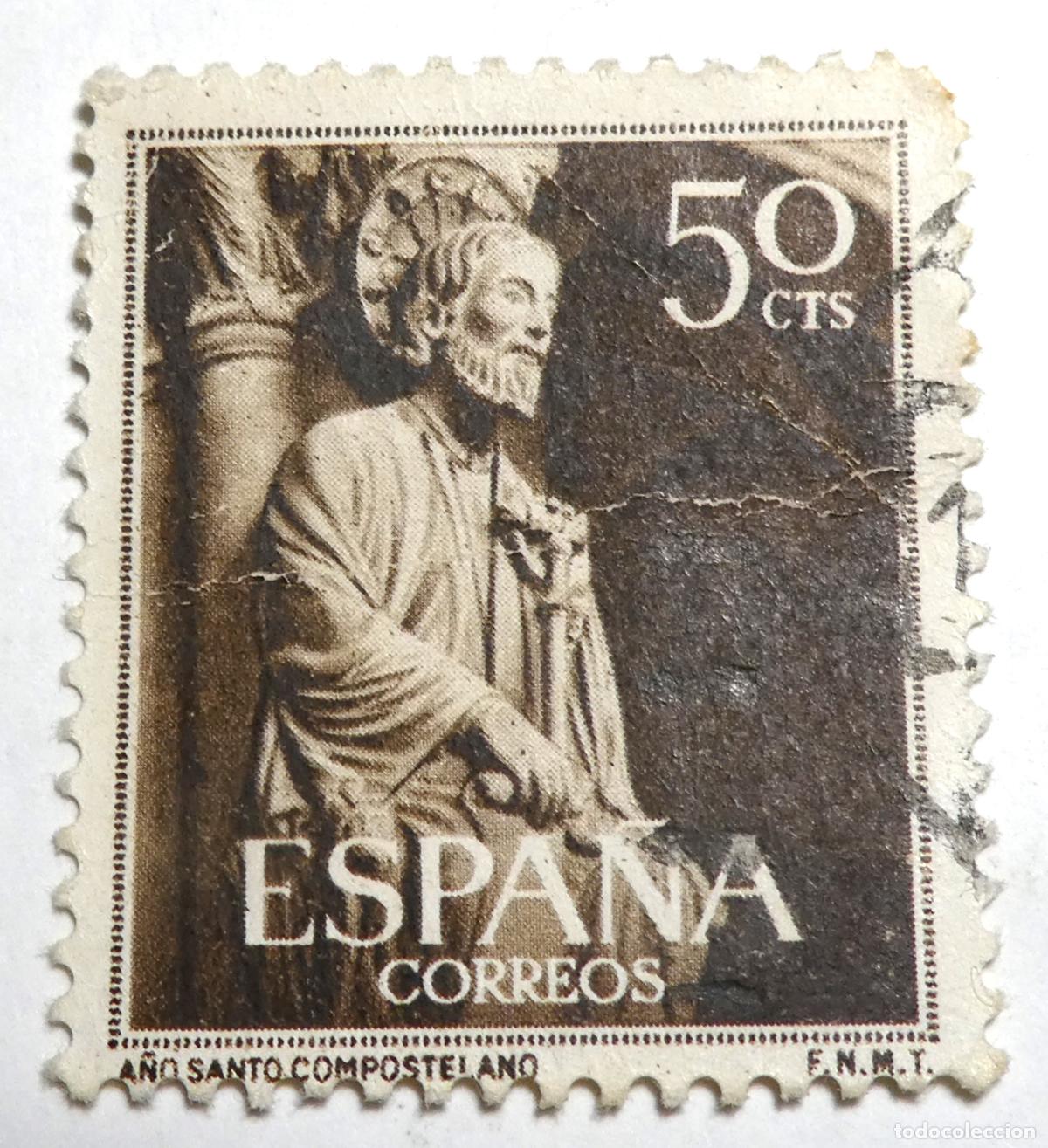 Sellos: Sello postal de Espa&ntilde;a 50 c&eacute;ntimos 1954 dedicada al A&ntilde;o Santo Compostelano