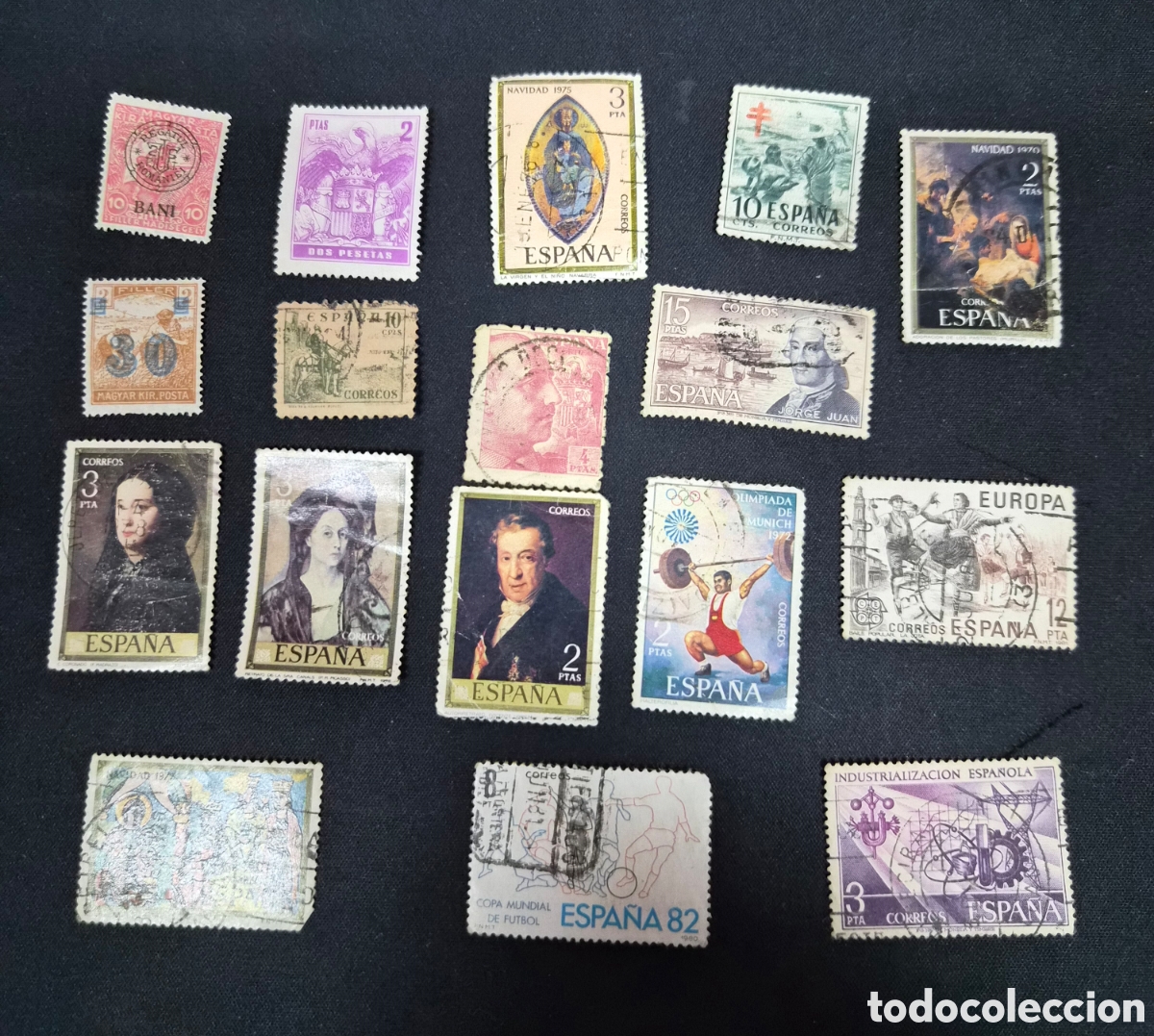 Sellos: Lote de 18 sellos antiguos Espa&ntilde;a y Hungr&iacute;a &ndash; Franco, Navidad, Espa&ntilde;a 82