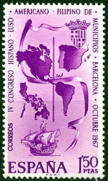 Sellos: Espa&ntilde;a. 1967. Edifil # 1818. MNH. Congreso Hispano Luso Americano Filipino de Municipios. Barcelona