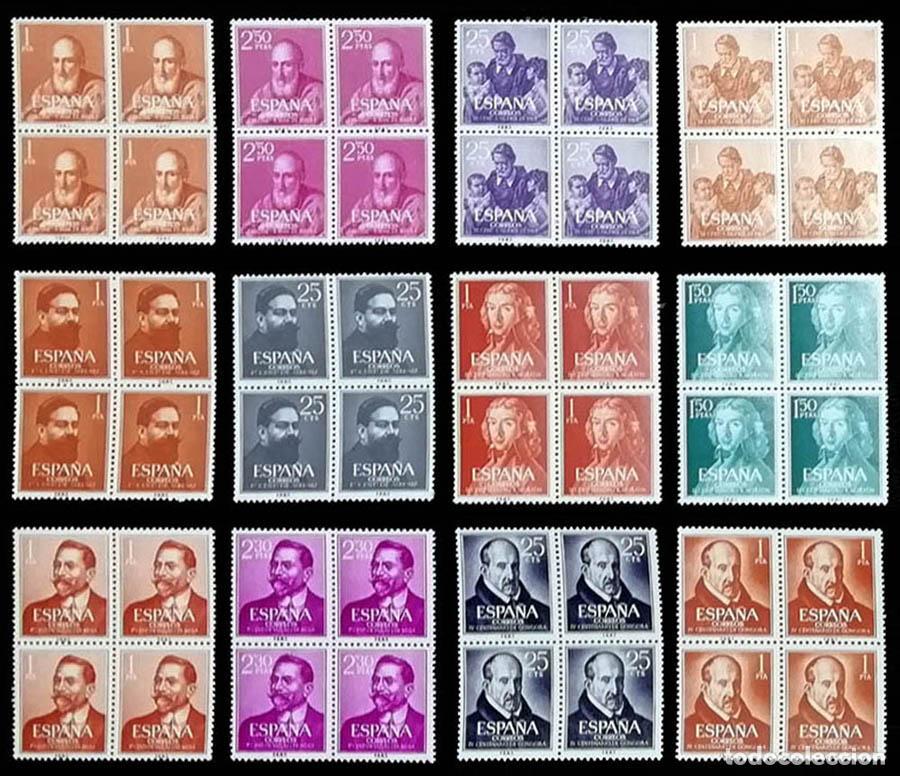 Sellos: 12 bloques de 4 sellos personajes a&ntilde;os 1960 y 1961 MNH ** nuevos sin fijasellos