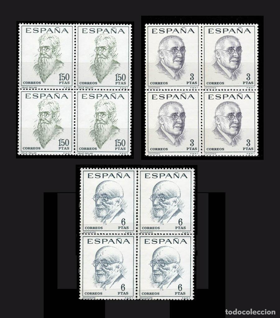 Sellos: 3 Bloques de 4 sellos Edifil 1758-1760 nuevos sin charnela MNH ** 1966 Literatos espa&ntilde;oles. Centenar