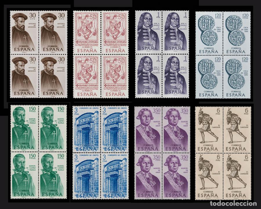 Sellos: 6 Bloques de 4 sellos Edifil 1750-1757 nuevos sin charnela MNH ** 1966 Forjadores de Am&eacute;rica