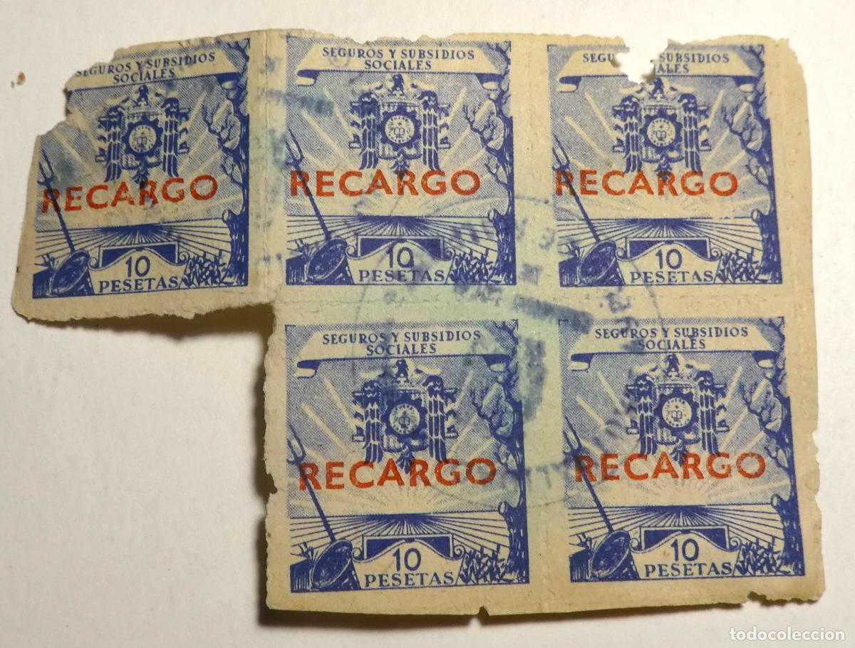 Sellos: Sellos RECARGO 10 PESETAS.SEGUROS Y SUBSIDIOS SOCIALES.