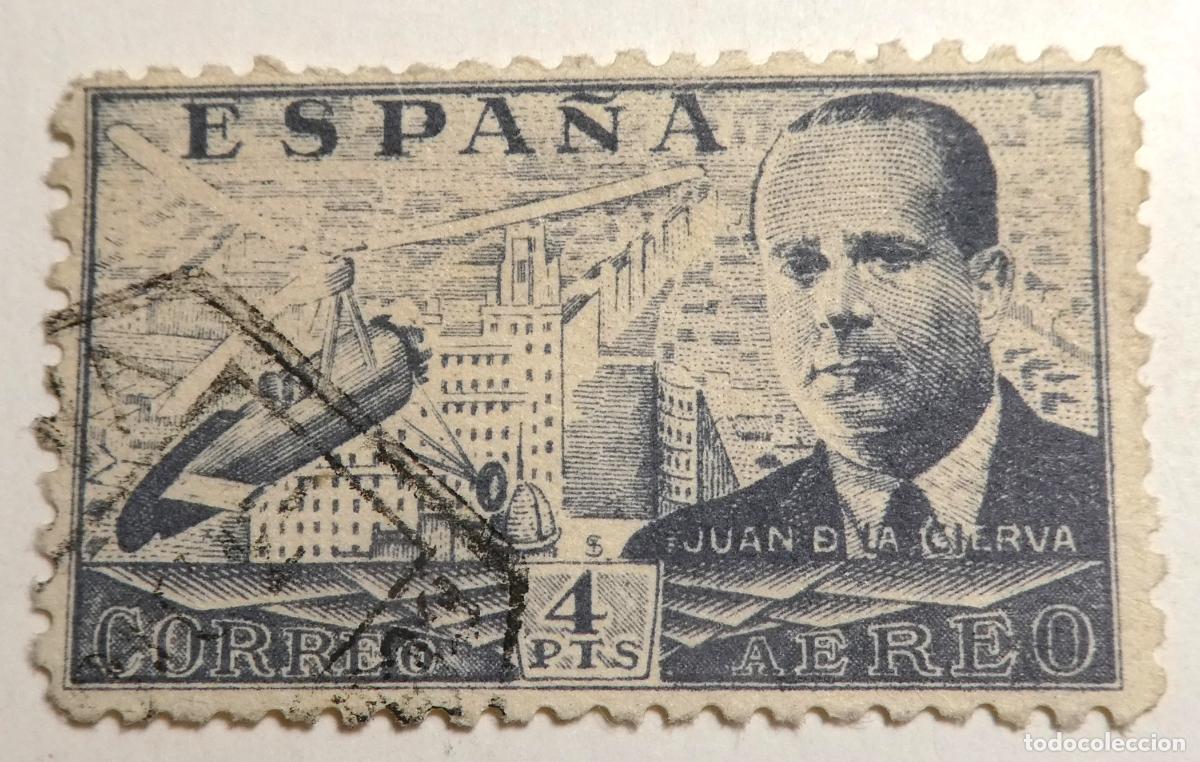 Sellos: Sello postal de Espa&ntilde;a 4 pesetas 1940, JUAN DE LA CIERVA