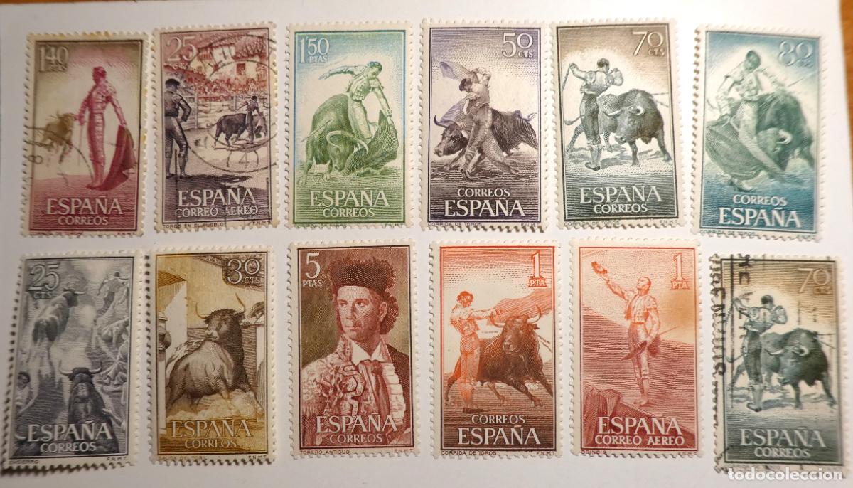 Sellos: 12 Sellos postales de Espa&ntilde;a 1960, serie Fiesta Nacional / Tauromaquia
