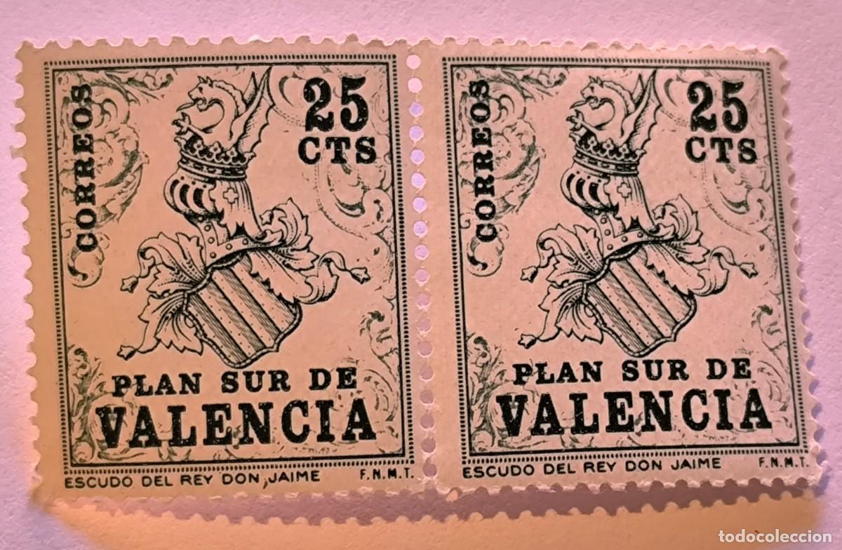 Sellos: PLAN SUR DE VALENCIA BLOQUE DE 2 ESCUDO REY DON JAIME 25 CTS 1963