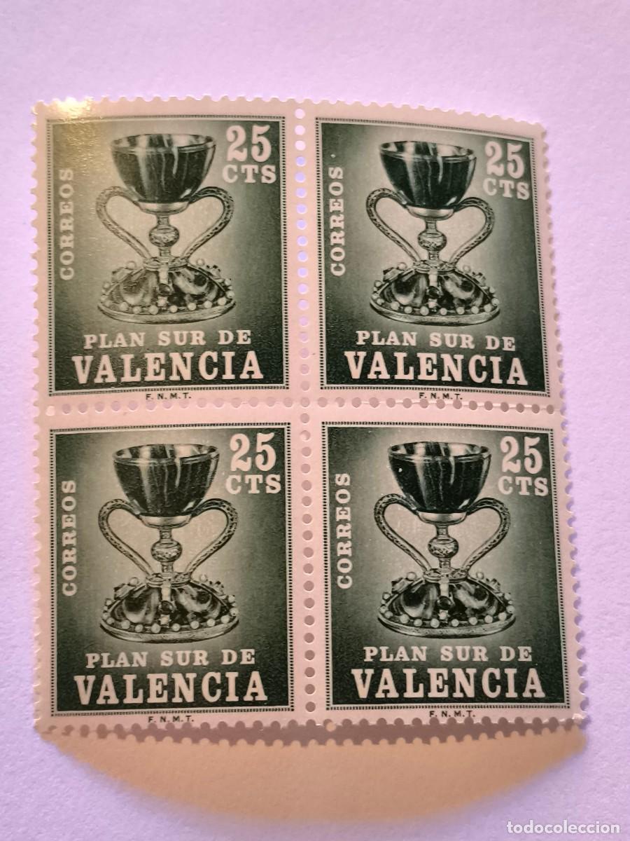 Sellos: PLAN SUR DE VALENCIA BLOQUE DE 4. SANTO GRIAL. 1968. 25 CTS.