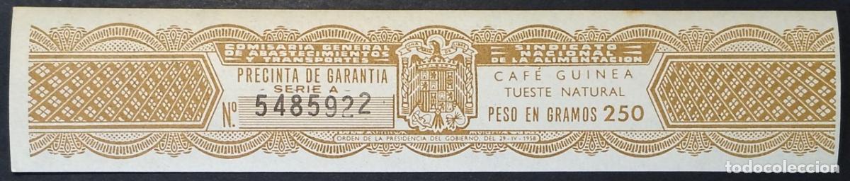 Sellos: Precinta 250 gr. de Caf&eacute; Guinea Tueste natural 1958