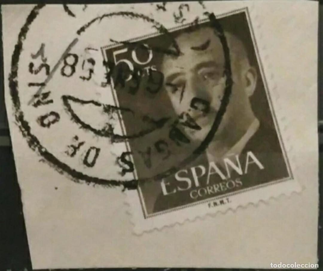 Sellos: FRANCO 1955- 1956. FECHADOR CANGAS DE ONIS (ASTURIAS). USADO.