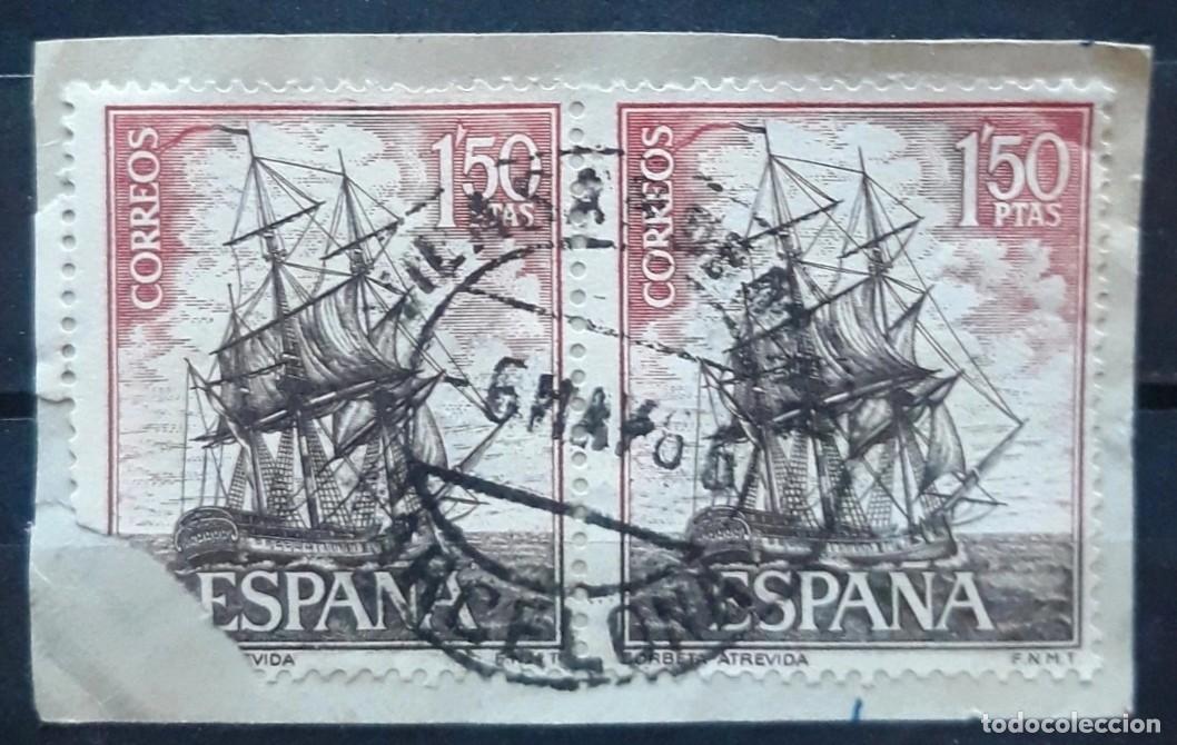 Sellos: ESPA&Ntilde;A 1964 MARINA ESPA&Ntilde;OLA. PAREJA FECHADOR VILASA DE MAR - BARCELONA - 6 MAYO 1966. USADO.