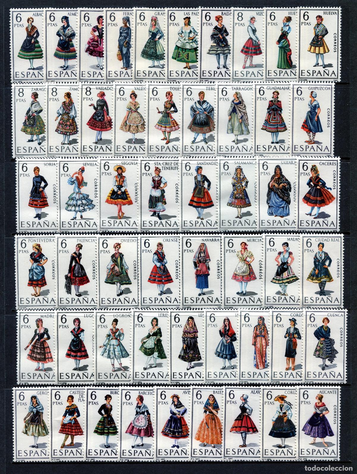 Sellos: 53 SELLOS DE ESPA&Ntilde;A DE TRAJES REGIONALES SERIE COMPLETA 1967/1971 NUEVOS SIN CIRCULAR