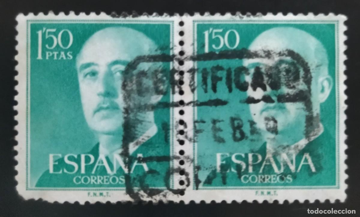 Sellos: FRANCO 1955- 1956. PAREJA CON FECHADOR CORU&Ntilde;A - CERTIFICADO USADO.