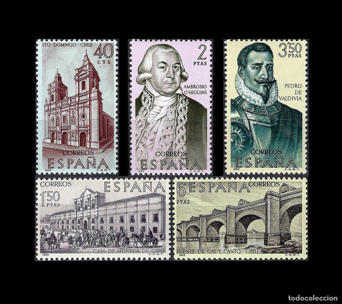 Sellos: Espa&ntilde;a 1969 | Forjadores de Am&eacute;rica (X), Chile | Ed 1939/43 - Yv 1596/600 &ndash; Mi 1832/6 MNH **
