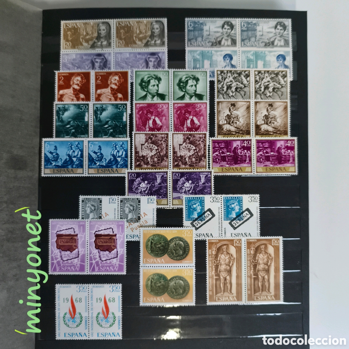 Sellos: 40 sellos Espa&ntilde;a 1968 en bloques de 2 - de 1854 a 1874