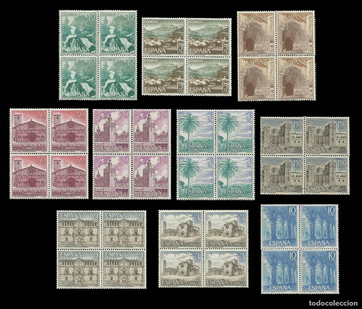 Sellos: 10 bloques de 4 Edifil 1726-1735 nuevos sin charnela MNH ** 1966 Serie Tur&iacute;stica. III grupo