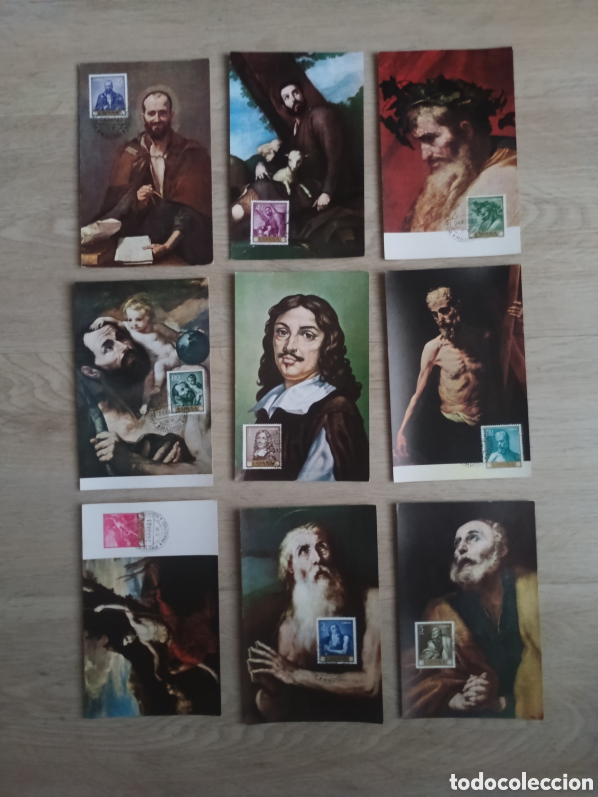 Timbres: TARJETAS M&Aacute;XIMAS ESPA&Ntilde;A 1963 PINTURAS DE JOS&Eacute; RIBERA. CORTA