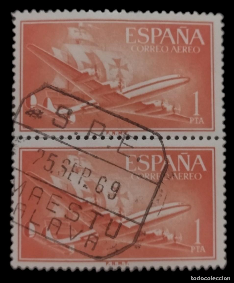 Sellos: ESPA&Ntilde;A 1955 SUPER CONSTELACI&Oacute;N Y NAO SANTA MARIA. EDIFIL N.⁰ 1172. FECHADOR MAESTU (ALAVA). USADO.