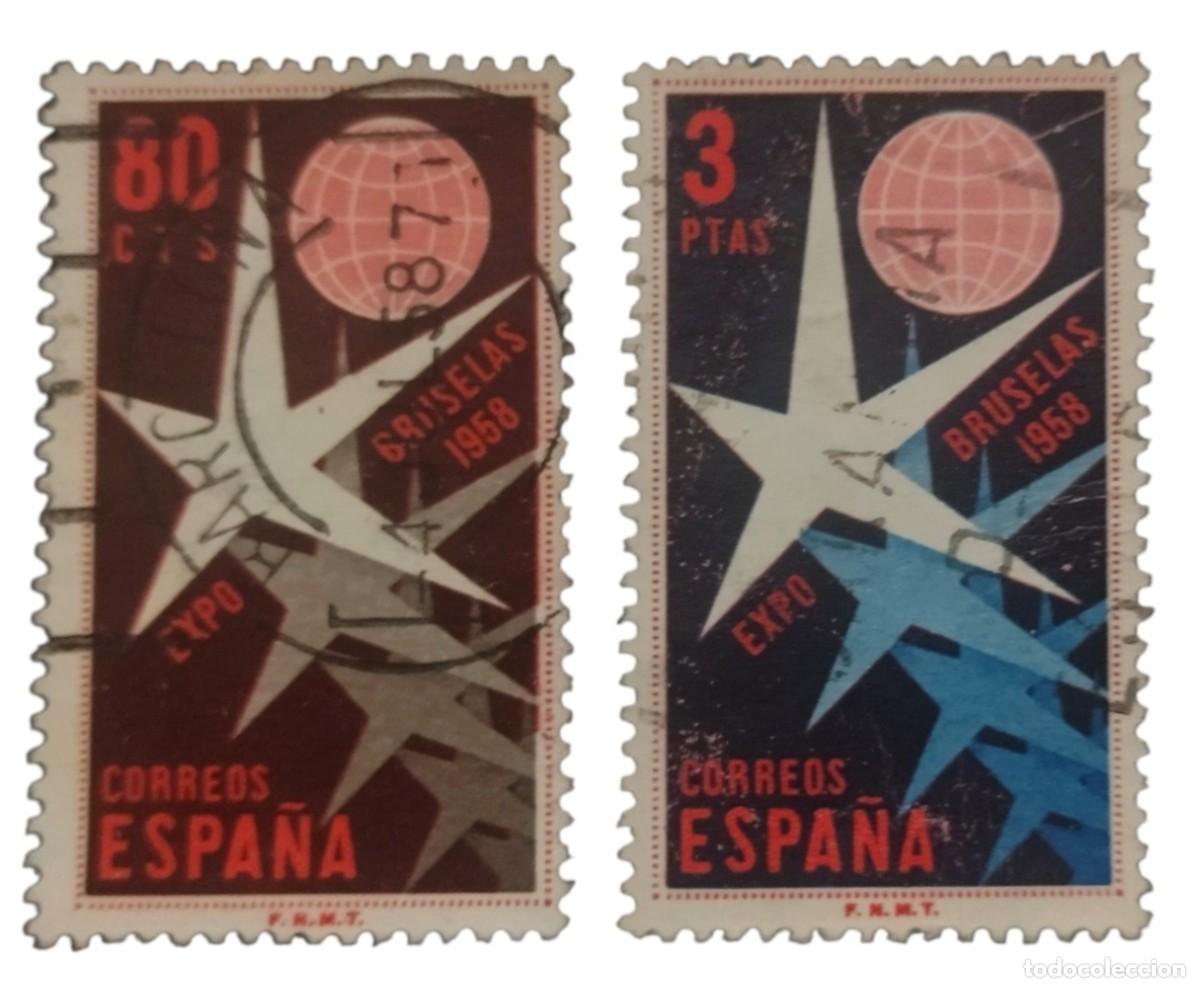 Sellos: ESPA&Ntilde;A 1958 Exposici&oacute;n Bruselas. SERIE COMPLETA. USADO.