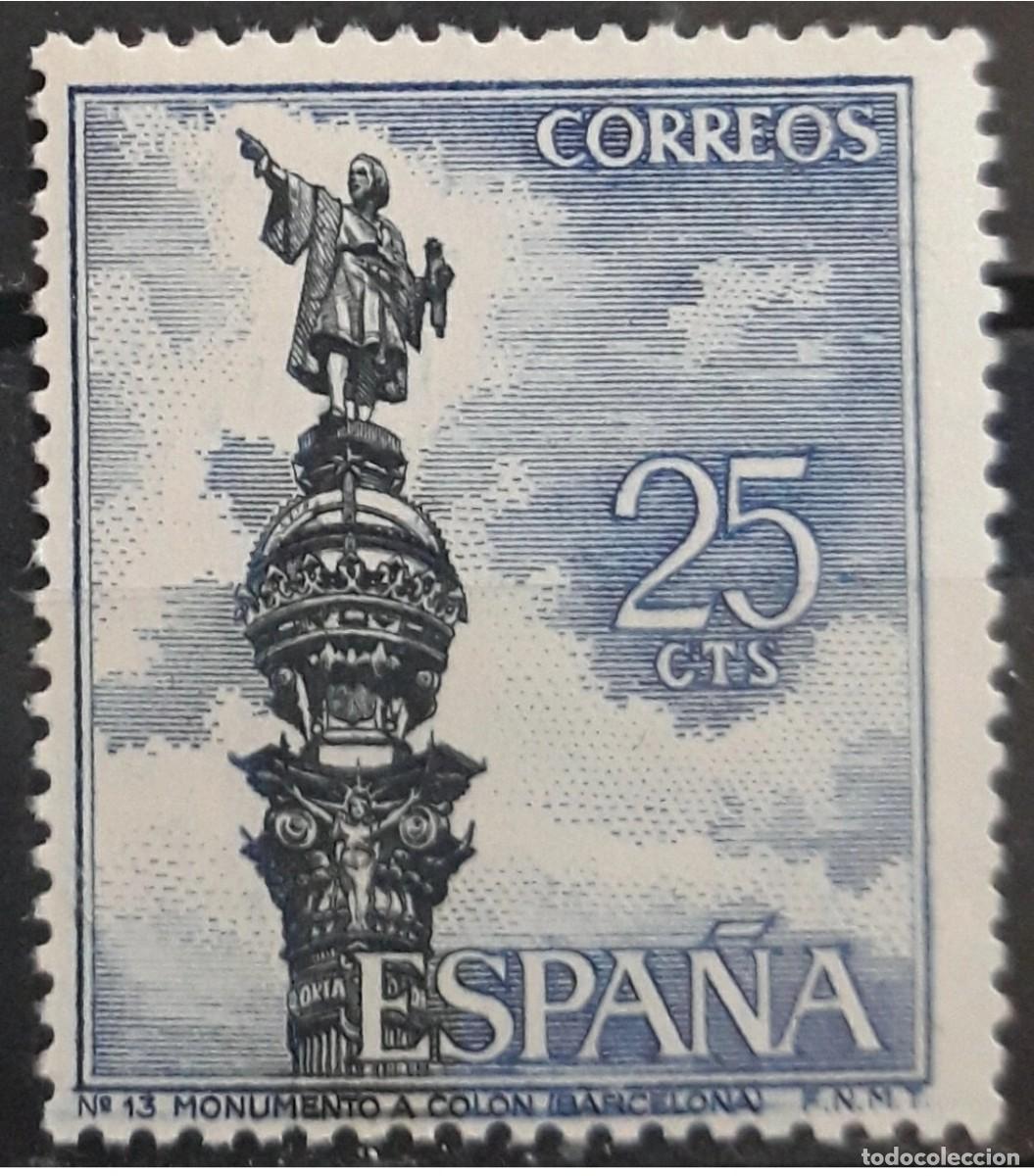 Sellos: ESPA&Ntilde;A 1965. Crist&oacute;bal Col&oacute;n. Barcelona. Monumento. Edifil N.&ordm; 1643. NUEVO - MNH.