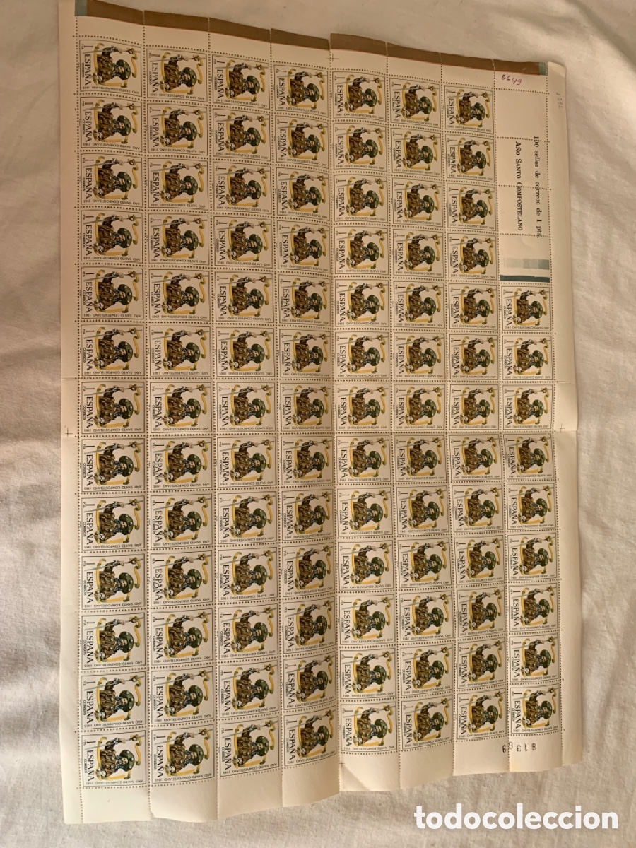 Sellos: ESPA&Ntilde;A 1965 &ndash; A&Ntilde;O SANTO COMPOSTELANO &ndash; PLIEGO 100 SELLOS 1 PTA &ndash; NUEVOS