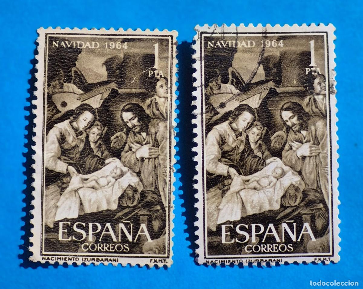 Sellos: NAVIDAD &ndash; NACIMIENTO por Zurbar&aacute;n -1 pta. &ndash; ESPA&Ntilde;A 1964 EDIFIL 1630 usado -lote 2 sellos