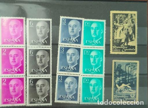 Sellos: Lote de sellos de Espa&ntilde;a - Efigie de Franco (Valores Altos) y Rep&uacute;blica (Obreros de Sagunto) - Nuevo