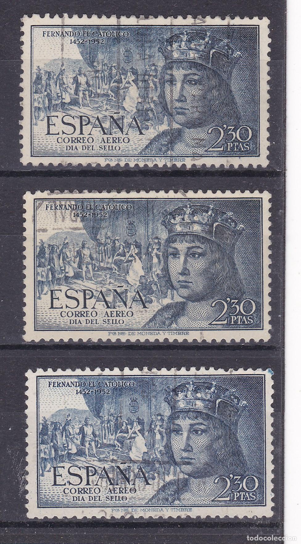 Selos: FC-263-Fernando Cat&oacute;lico AEREO 2.30 Ptas CLAVE x 3 Sellos Usados .LUJO + 50 euros