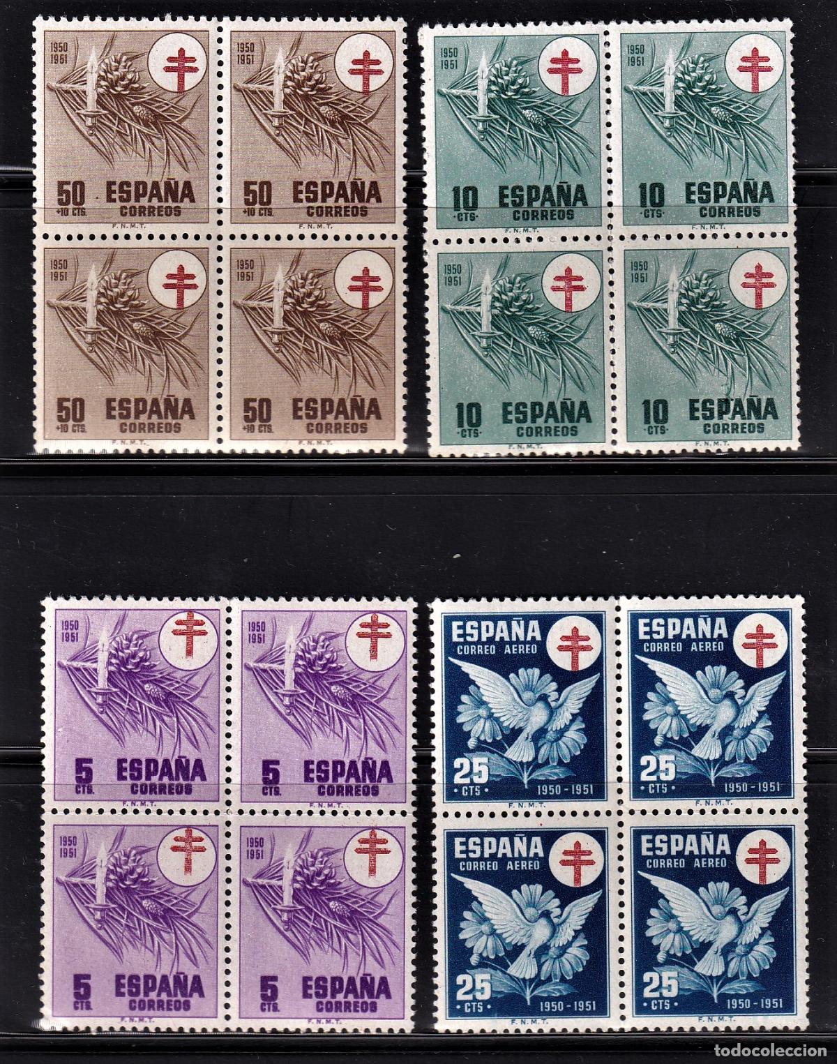 Selos: Sellos Espa&ntilde;a A&ntilde;o 1950 edifil 1084/87 en bloque de cuatro nuevo sin fijasello Valor cat. 21,4&euro;
