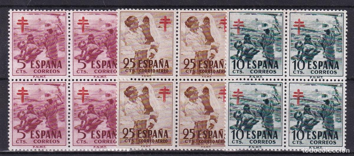 Selos: Sellos Espa&ntilde;a A&ntilde;o 1951 edifil 1103/05 en bloque de cuatro nuevo sin fijasello Valor cat. 11,20&euro;