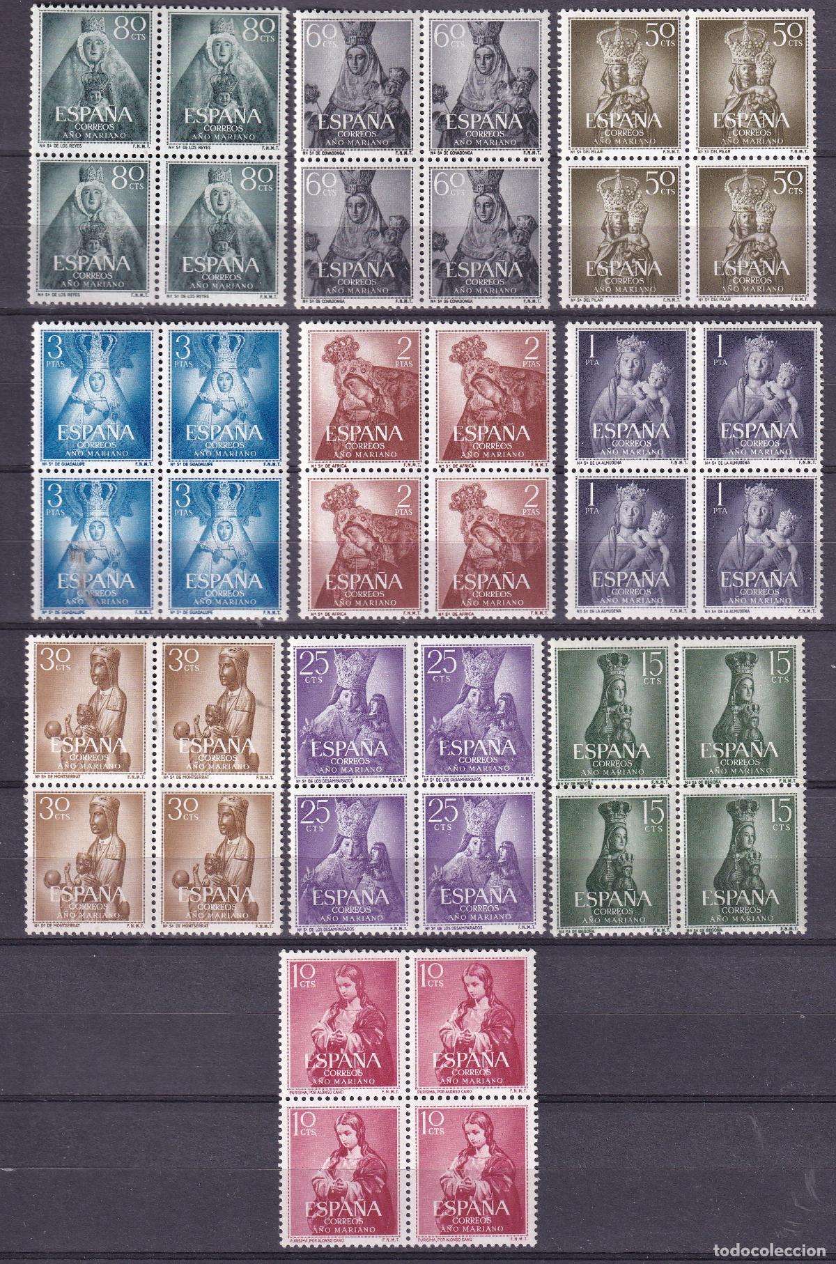 Stamps: Sellos Espa&ntilde;a A&ntilde;o 1954 edifil 1132/41 en bloque de cuatro nuevo sin fijasello Valor cat. 68&euro;