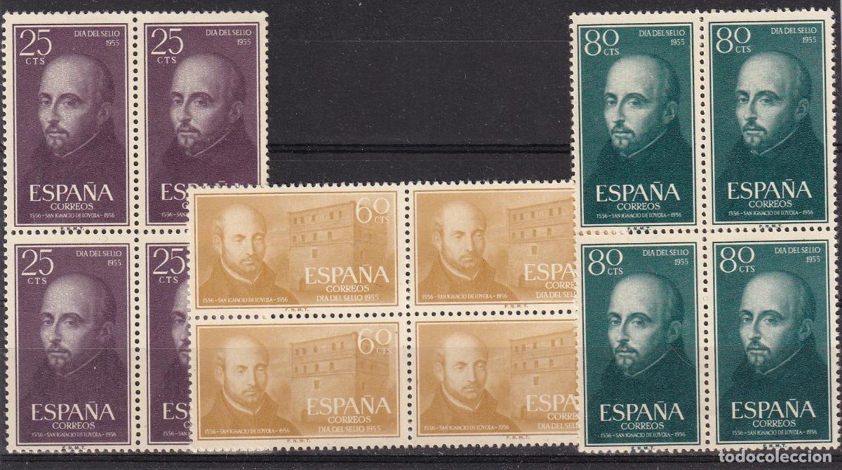 Stamps: Sellos Espa&ntilde;a A&ntilde;o 1955 edifil 1166/68 en bloque de cuatro nuevo sin fijasello Valor cat. 21&euro;