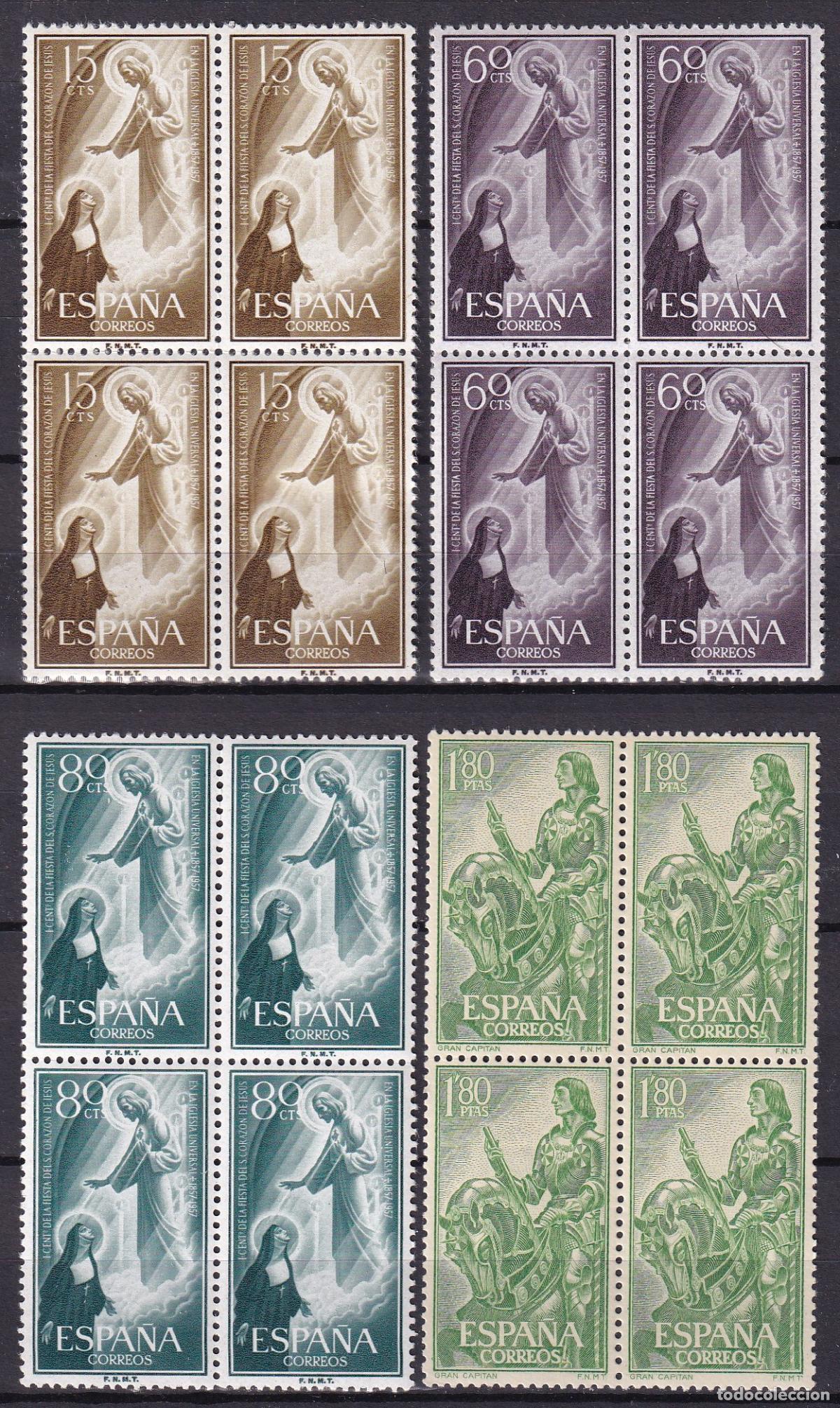 Stamps: Sellos Espa&ntilde;a A&ntilde;o 1957 edifil 1206/09 en bloque de cuatro nuevo sin fijasello Valor cat. 4,40&euro;