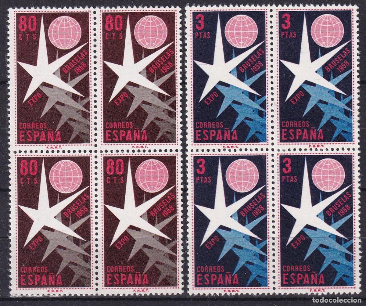 Stamps: Sellos Espa&ntilde;a A&ntilde;o 1958 edifil 1220/21 en bloque de cuatro nuevo sin fijasello Valor cat. 5,4&euro;