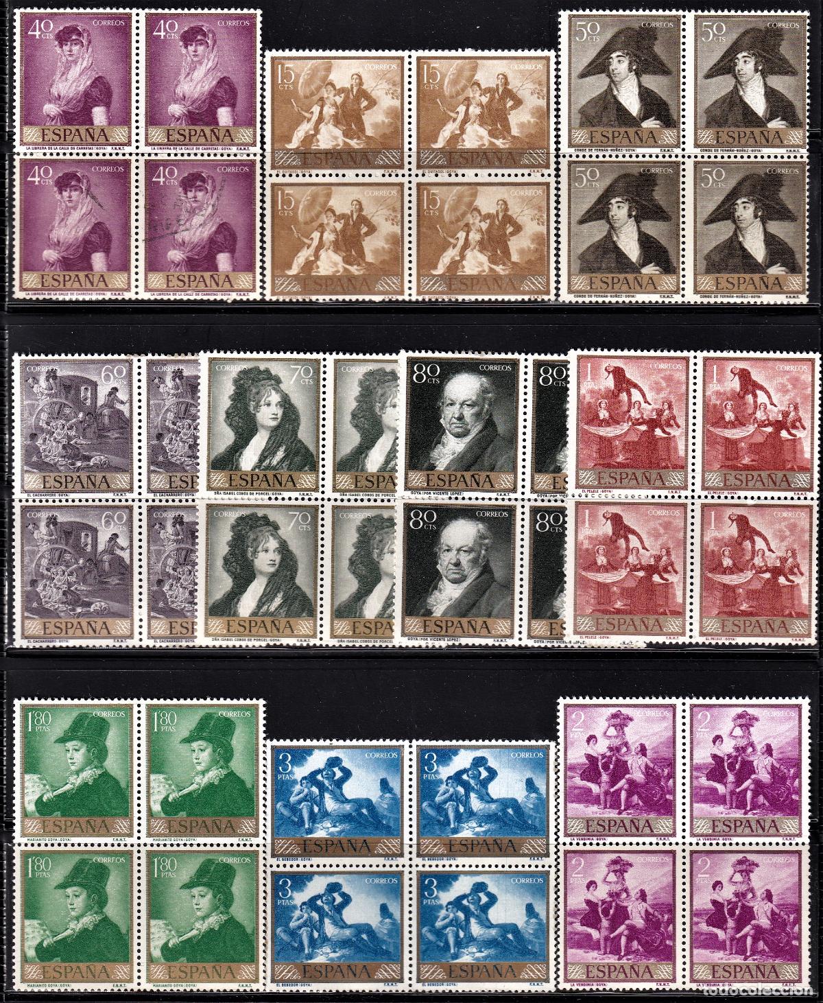 Stamps: Sellos Espa&ntilde;a A&ntilde;o 1958 edifil 1210/19 en bloque de cuatro nuevo sin fijasello Valor cat. 15,20&euro;