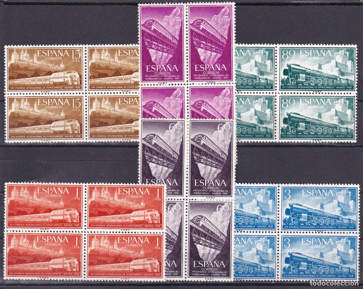 Stamps: Sellos Espa&ntilde;a A&ntilde;o 1958 edifil 1232/37 en bloque de cuatro nuevo sin fijasello Valor cat. 19,6&euro;