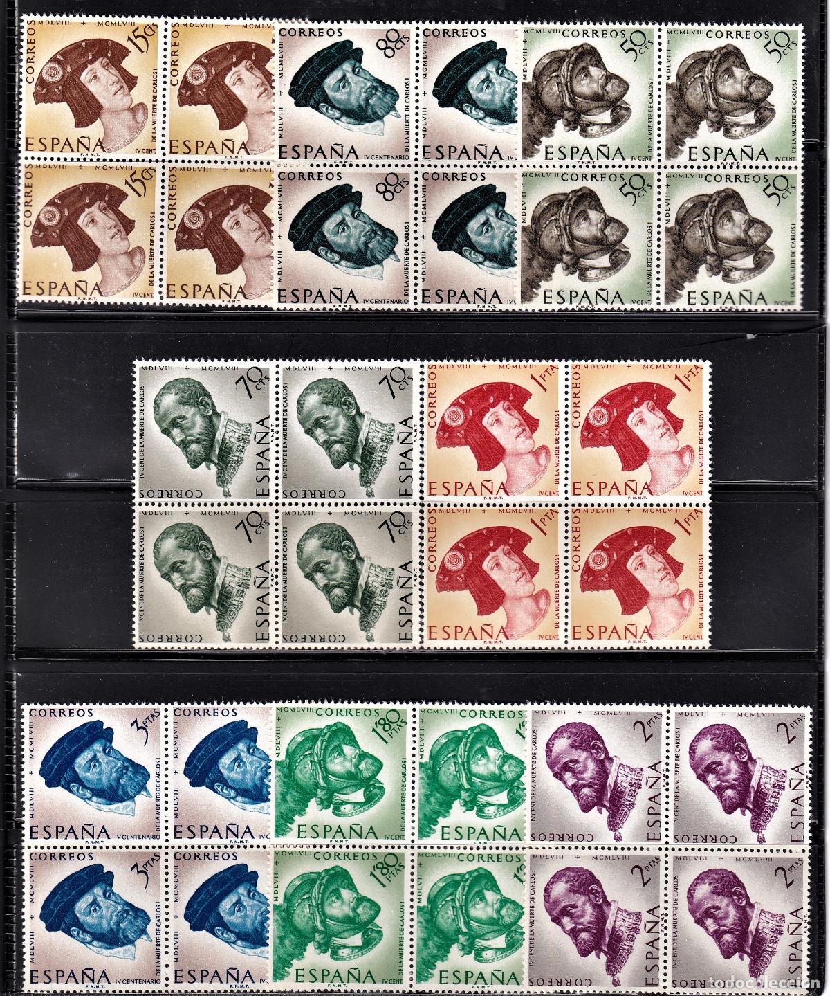 Stamps: Sellos Espa&ntilde;a A&ntilde;o 1958 edifil 1224/31 en bloque de cuatro nuevo sin fijasello Valor cat. 17&euro;