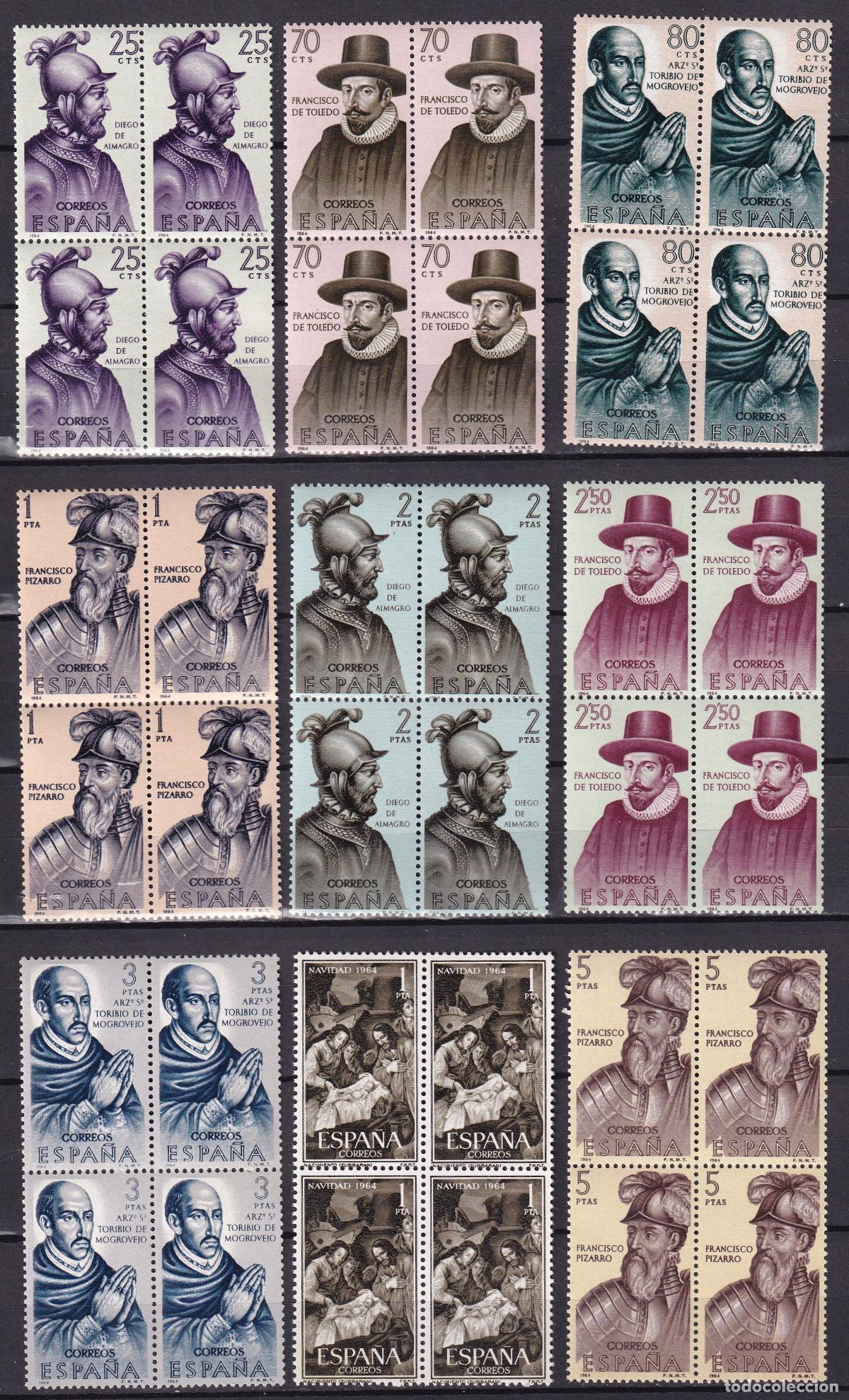Stamps: Sellos Espa&ntilde;a A&ntilde;o 1964 edifil 1622/30 en bloque de cuatro nuevo sin fijasello Valor cat. 29,00&euro;