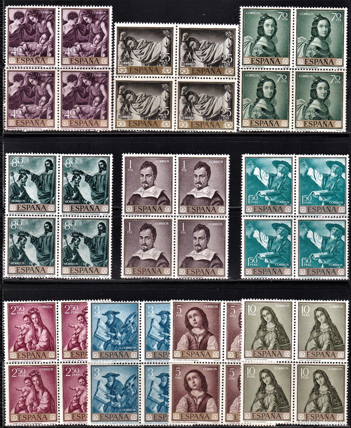 Stamps: Sellos Espa&ntilde;a A&ntilde;o 1962 edifil 1418/27 en bloque de cuatro nuevo sin fijasello Valor cat. 88,00&euro;