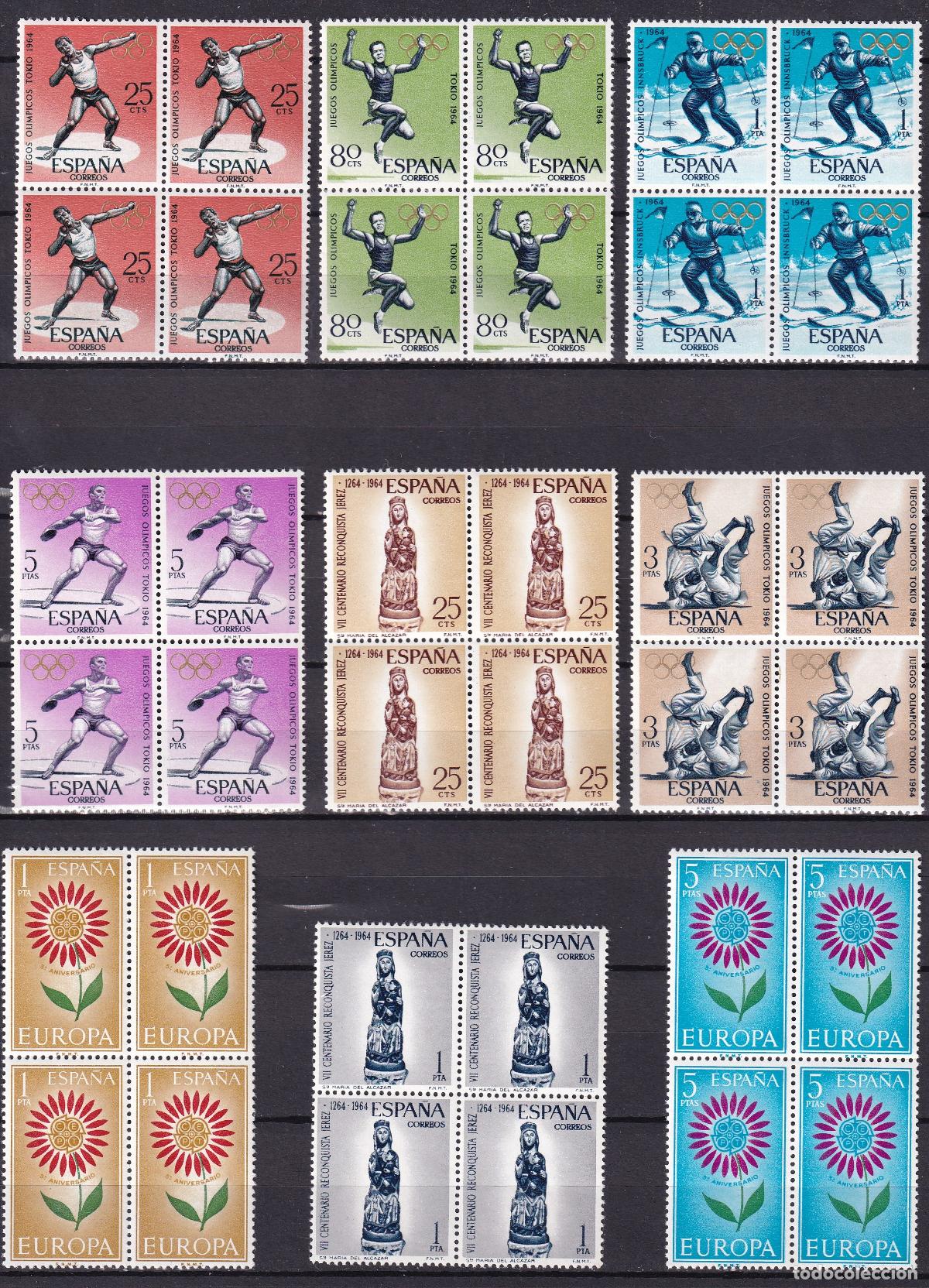 Stamps: Sellos Espa&ntilde;a A&ntilde;o 1964 edifil 1613/21 en bloque de cuatro nuevo sin fijasello Valor cat. 11,00&euro;