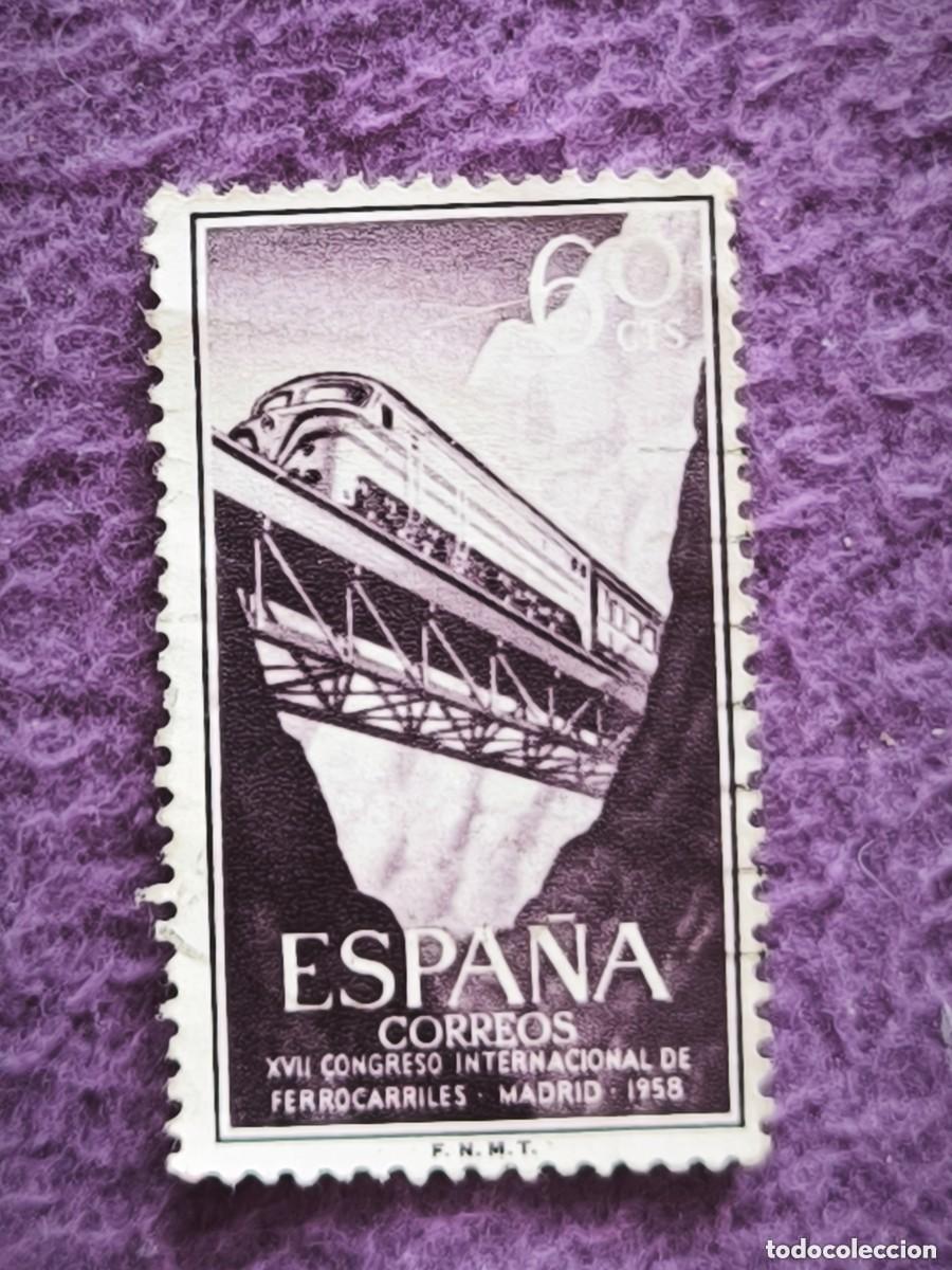 Selos: Sello Espa&ntilde;a Correos 60 Cts &ndash; XVII Congreso Internacional De Ferrocarriles Madrid 1958 (F.N.M.T.)
