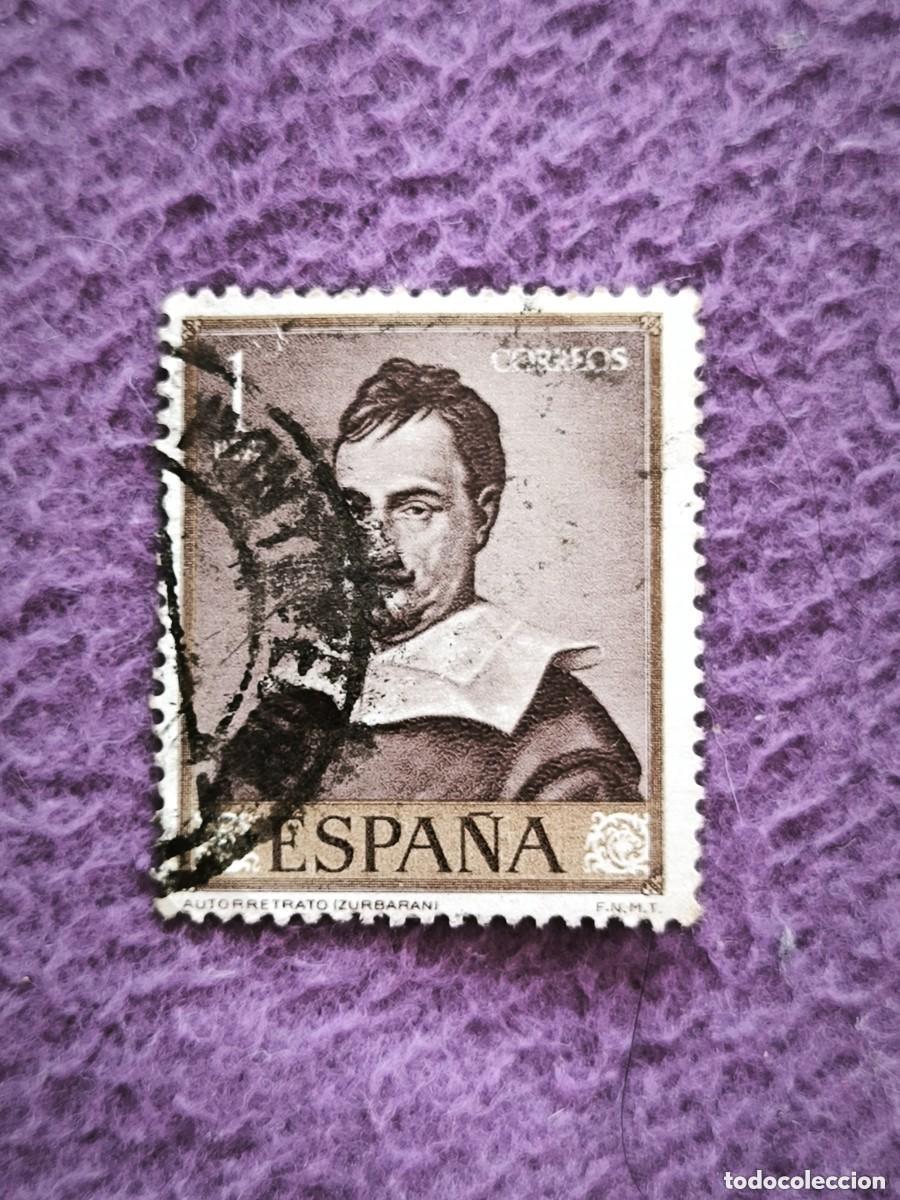 Selos: Sello Espa&ntilde;a Correos 1 Pta &ndash; Autorretrato De Zurbar&aacute;n (F.N.M.T.)