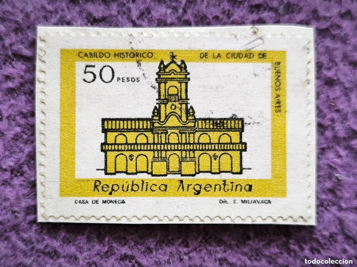 Stamps: Sello Rep&uacute;blica Argentina 50 Pesos Cabildo Hist&oacute;rico Buenos Aires Filatelia Cl&aacute;sica