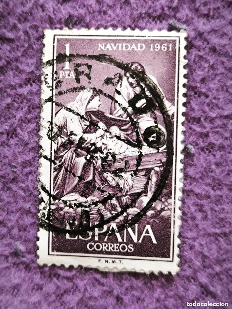 Briefmarken: Sello Espa&ntilde;a 1 Peseta Navidad 1961 Nacimiento De Jes&uacute;s Bel&eacute;n Filatelia Cl&aacute;sica