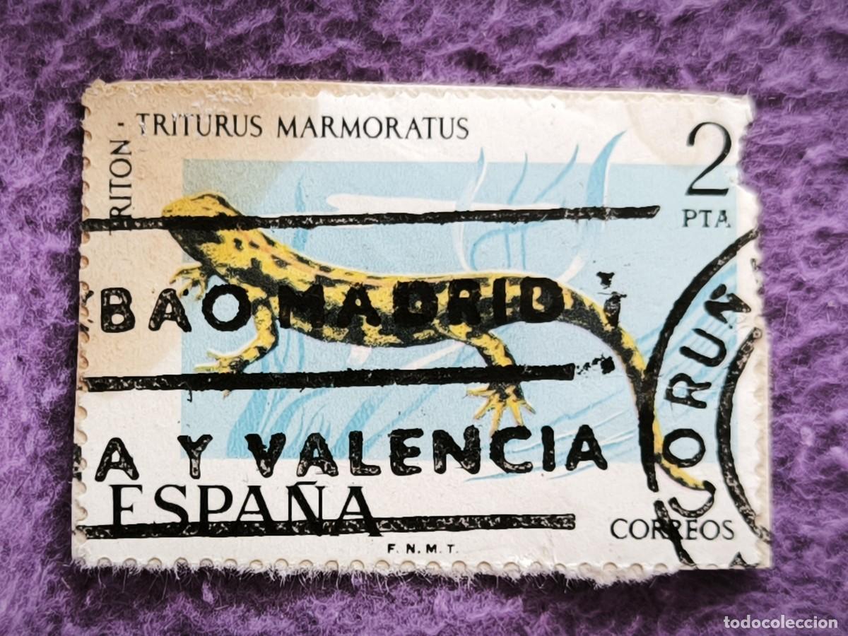 Francobolli: Sello Antiguo Espa&ntilde;a 2 Pesetas &ndash; Trit&oacute;n Triturus Marmoratus Fauna Hisp&aacute;nica Para Coleccionar