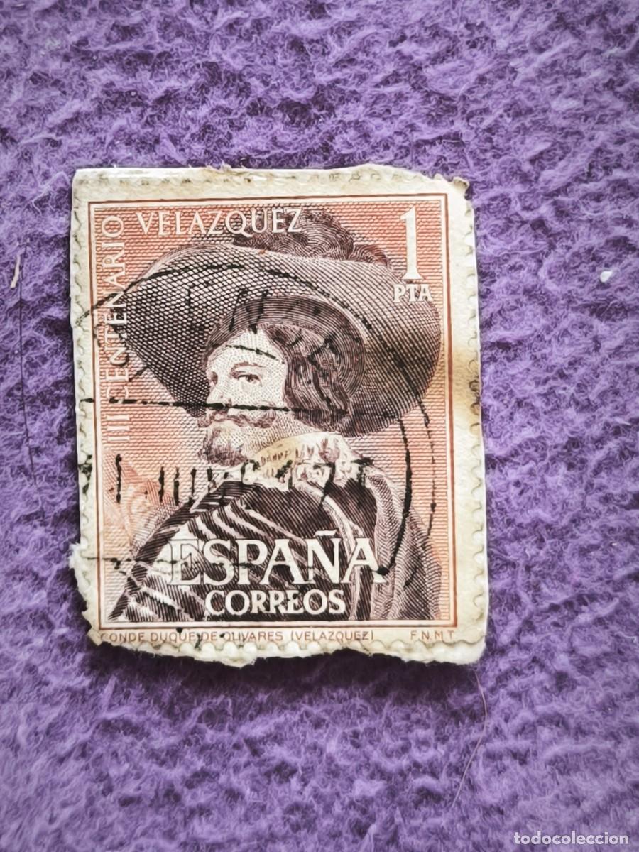 Sellos: Sello Antiguo Espa&ntilde;a 1 Peseta &ndash; Vel&aacute;zquez Conde Duque De Olivares III Centenario Coleccionar