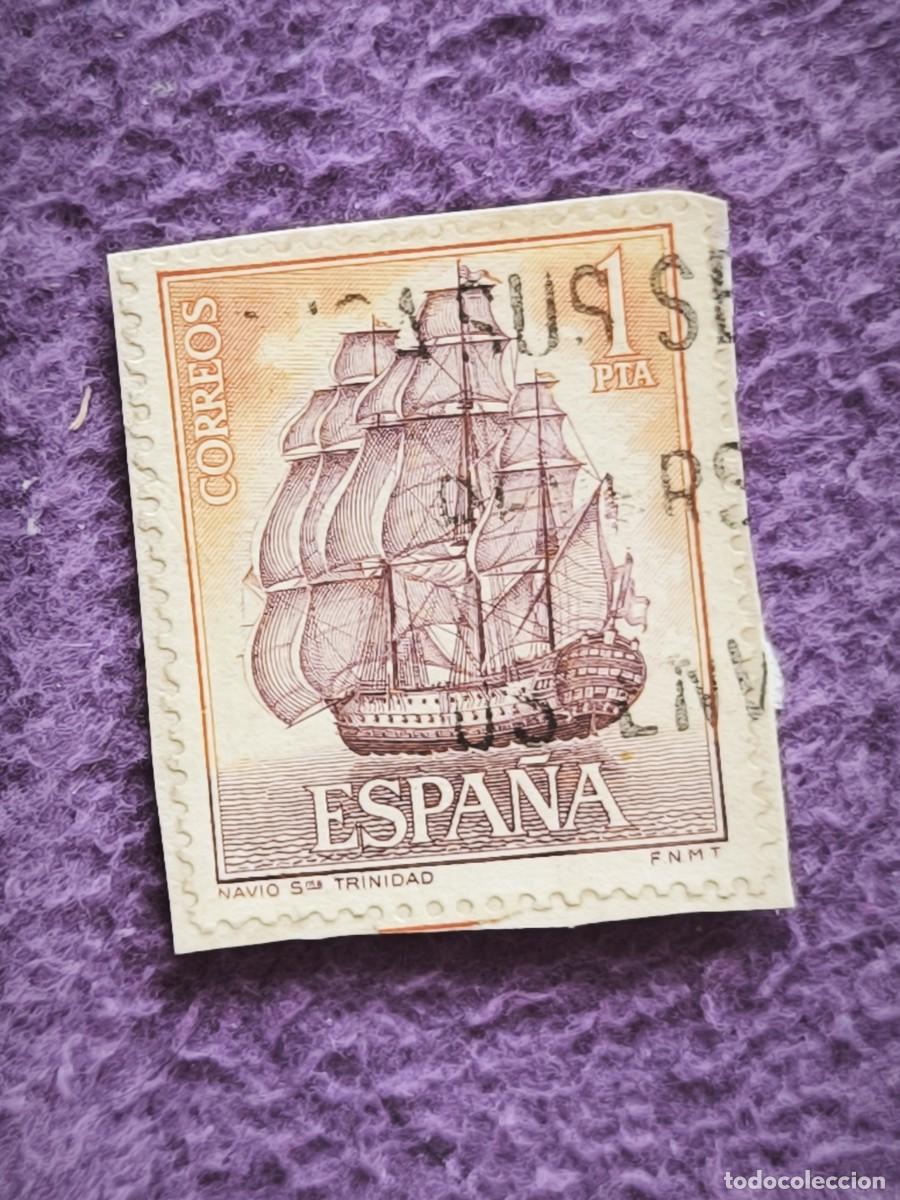 Sellos: Sello Antiguo Espa&ntilde;a 1 Peseta &ndash; Nav&iacute;o Sant&iacute;sima Trinidad Barco Marina Para Coleccionistas