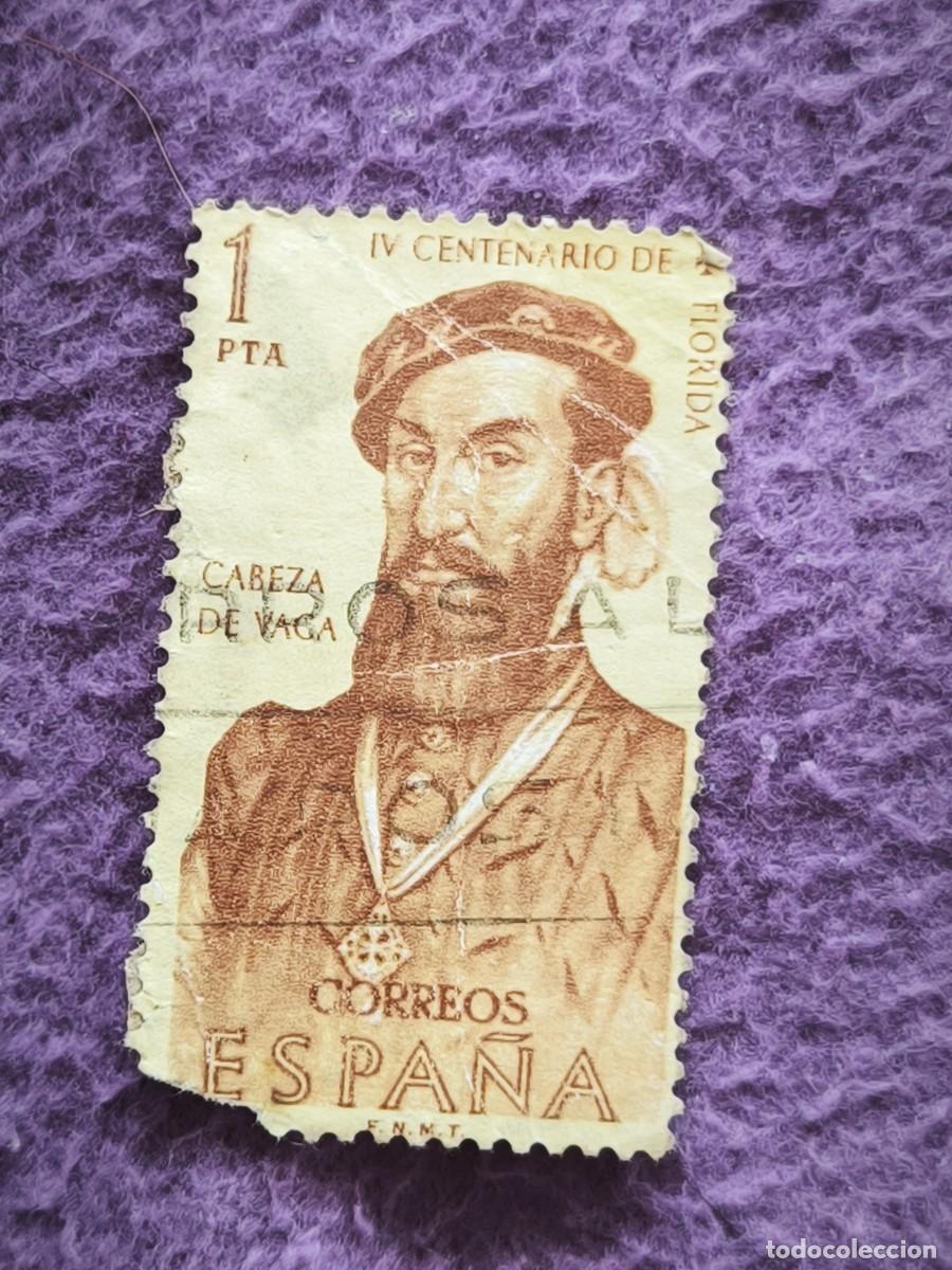 Francobolli: Sello Antiguo Espa&ntilde;a 1 Peseta &ndash; Cabeza De Vaca IV Centenario De La Florida Para Coleccionar
